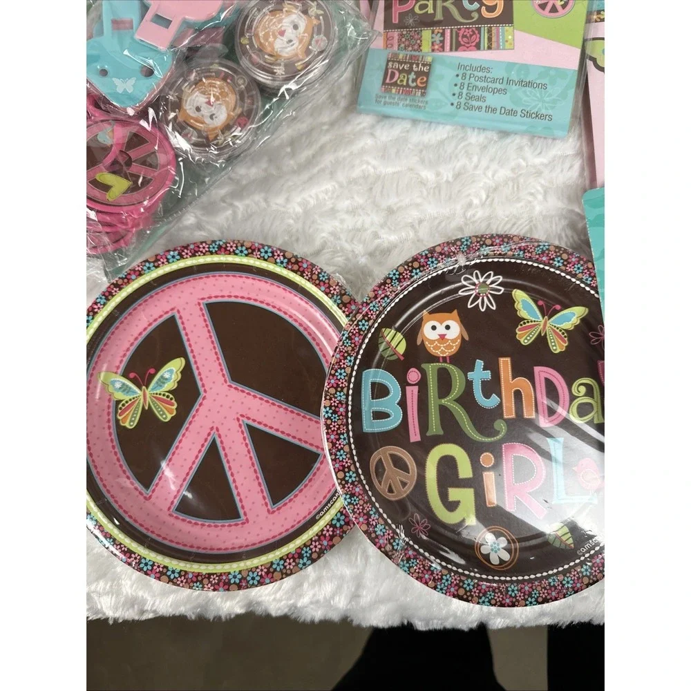 Hippie Chick Peace Owl Pink Brown Retro Birthday Party Kit Decorations Favors 16